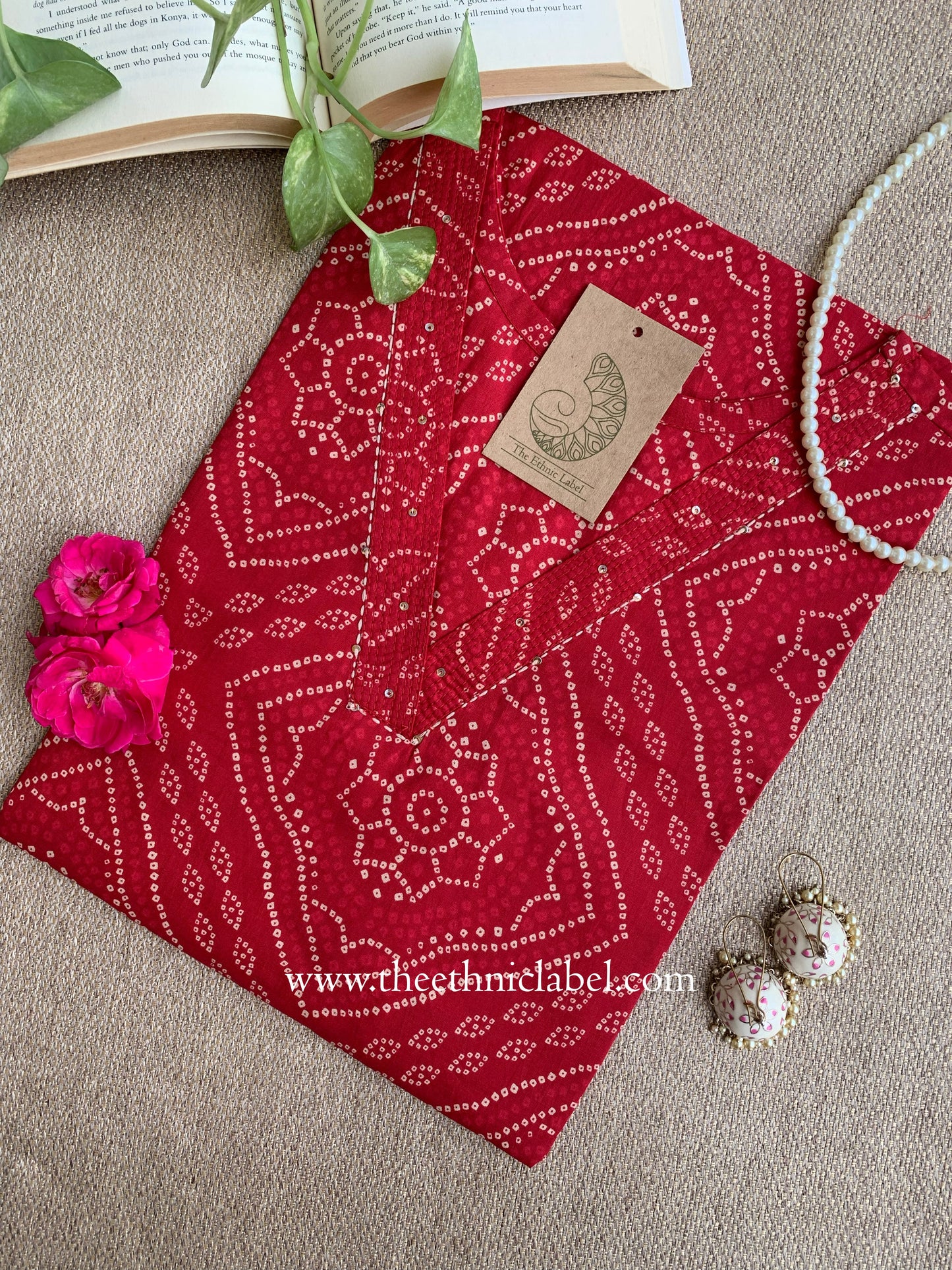 "Fariha" Bandhani Printed Cotton kurta - M