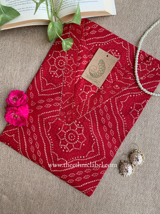 "Fariha" Bandhani Printed Cotton kurta - M
