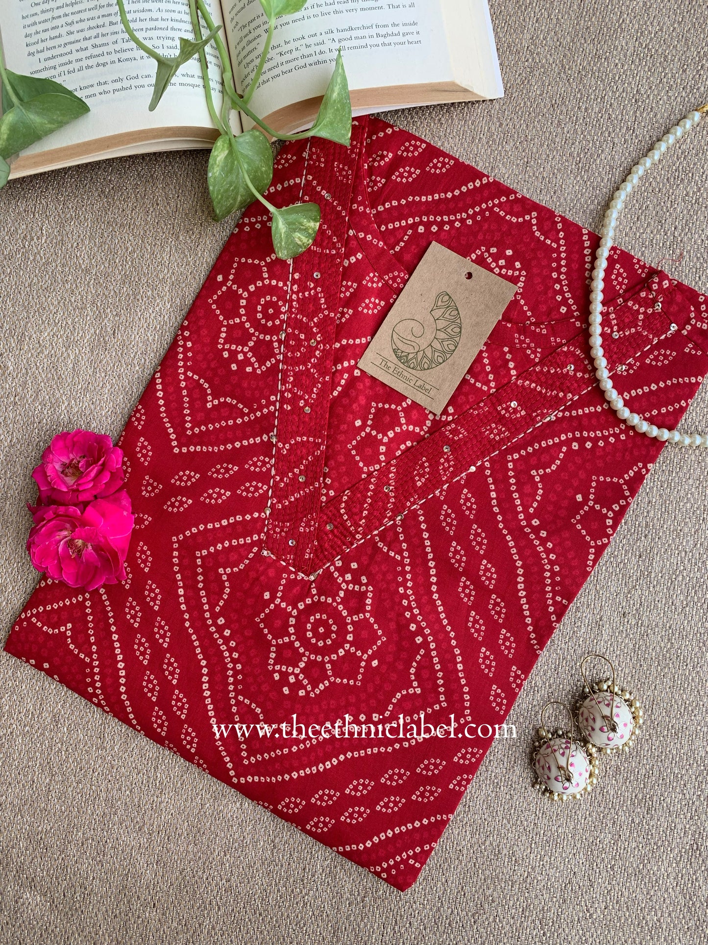 "Fariha" Bandhani Printed Cotton kurta - M