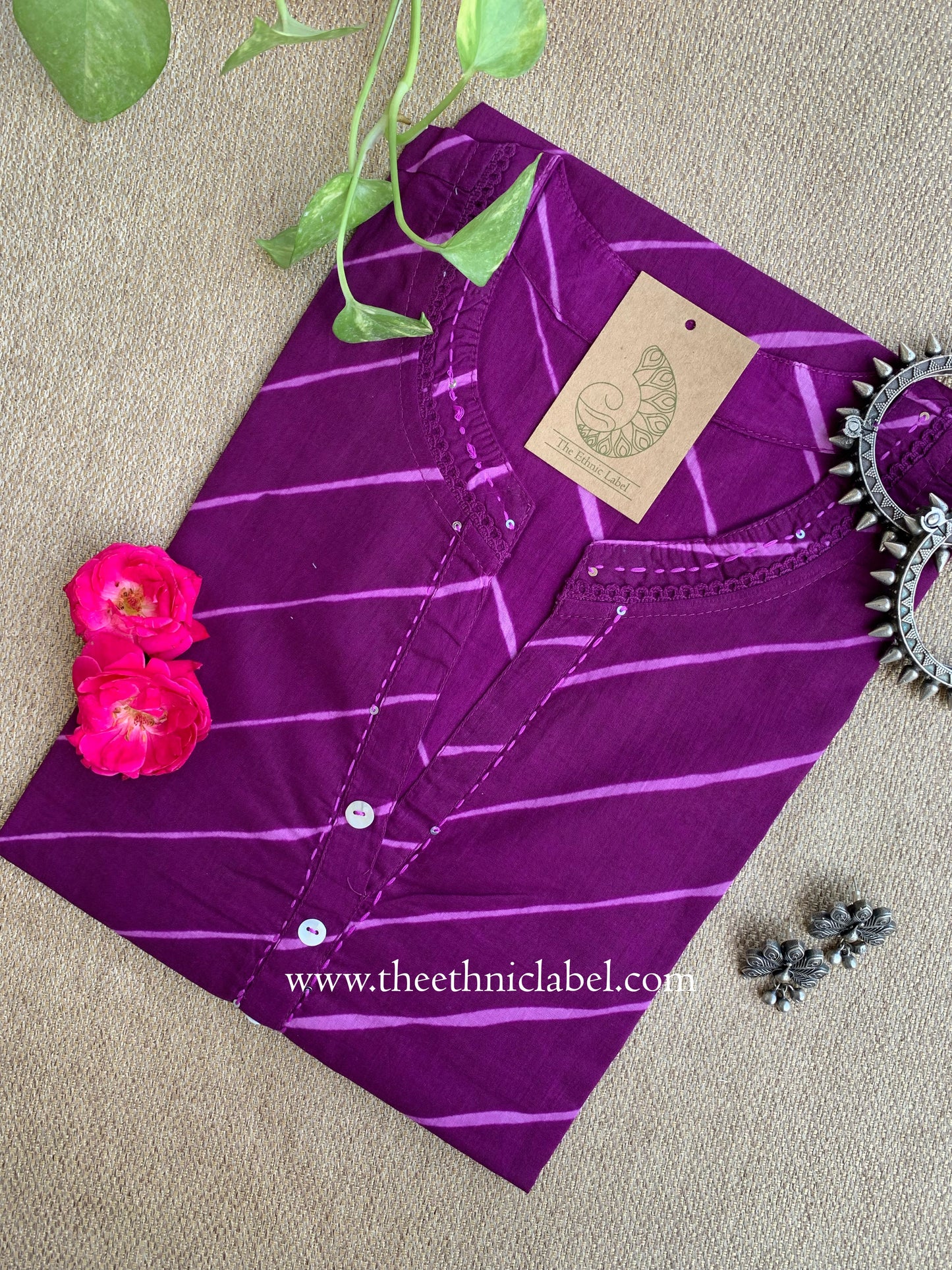 "Jamun" Lehriya Printed Cotton kurta