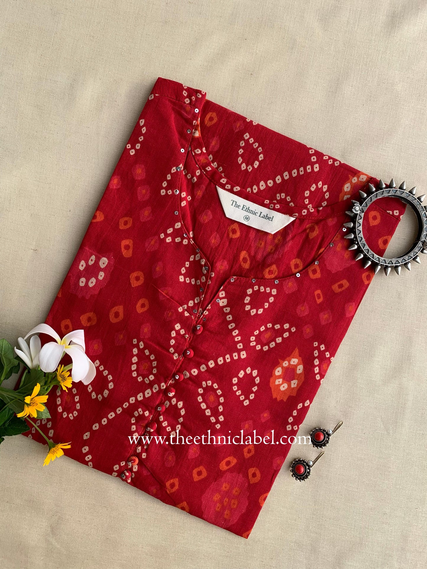 "Kala" Bandhani Printed Cotton Kurta- S, L
