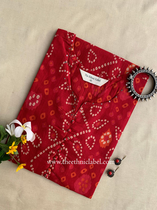 "Kala" Bandhani Printed Cotton Kurta- S, L