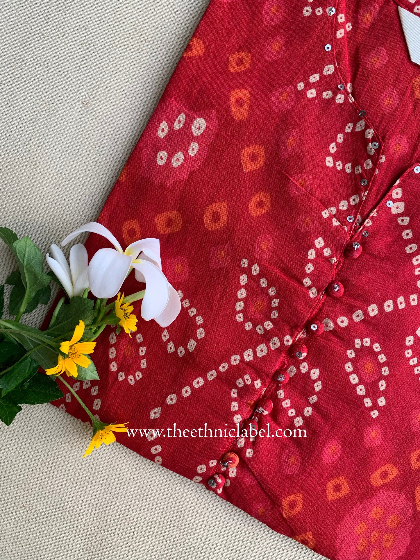 "Kala" Bandhani Printed Cotton Kurta- S, L