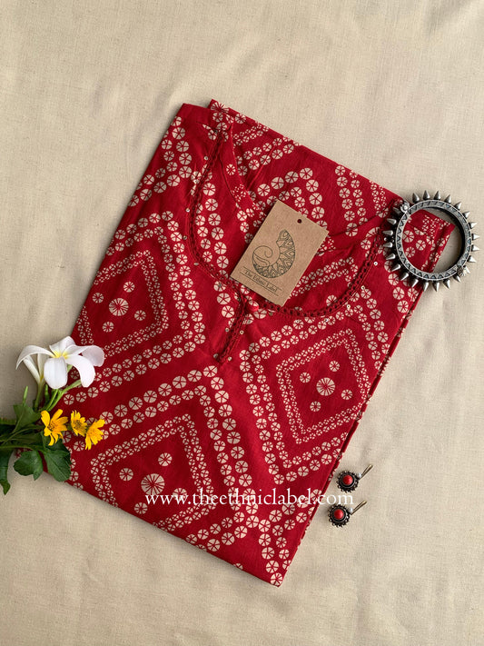 "Reenam" Bandhani Laced Cotton Kurta - L, XXL