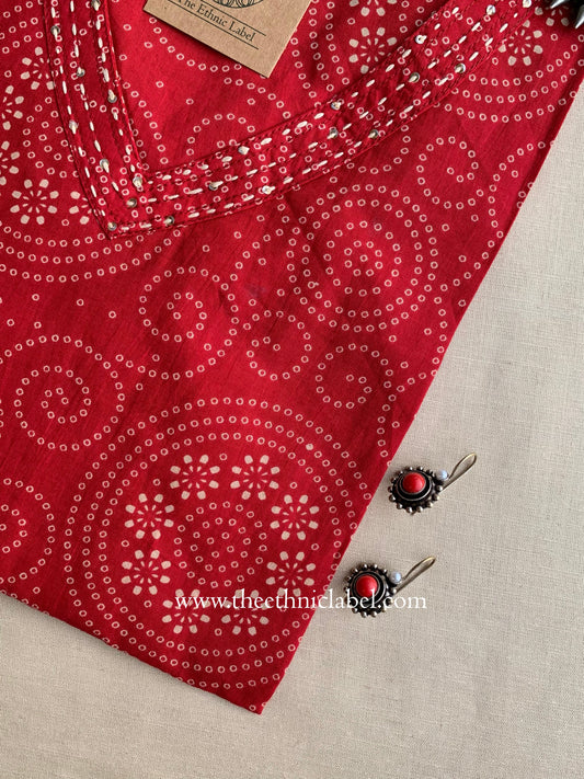 "Mangala" Bandhani Kantha Cotton Kurta