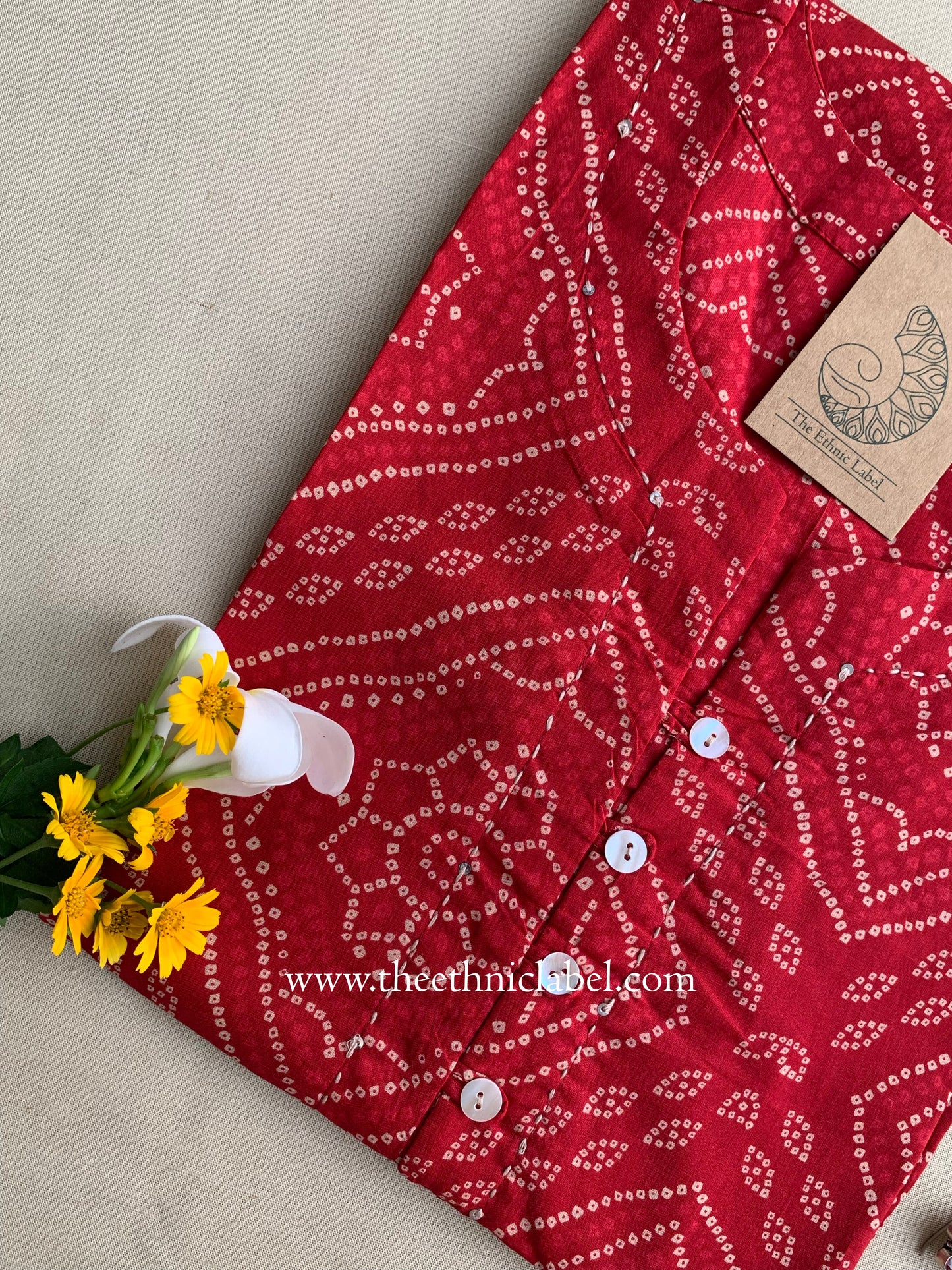 "Roma" Bandhani Buttoned Cotton Kurta