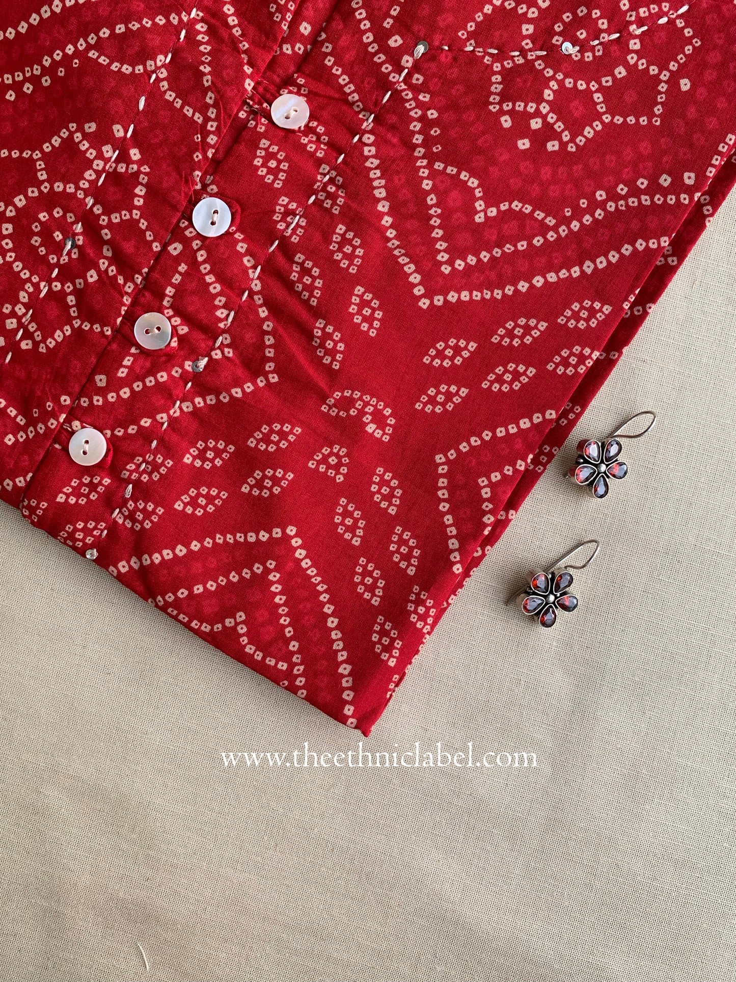 "Roma" Bandhani Buttoned Cotton Kurta