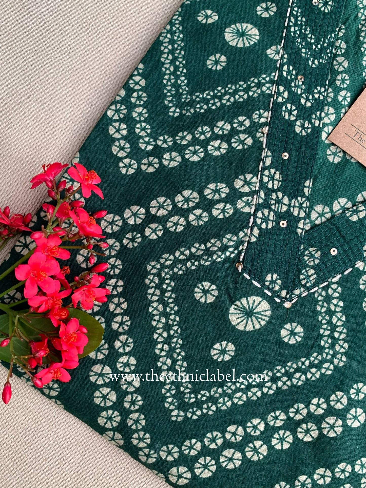 "Aarini" Bandhani Kantha Cotton Kurta