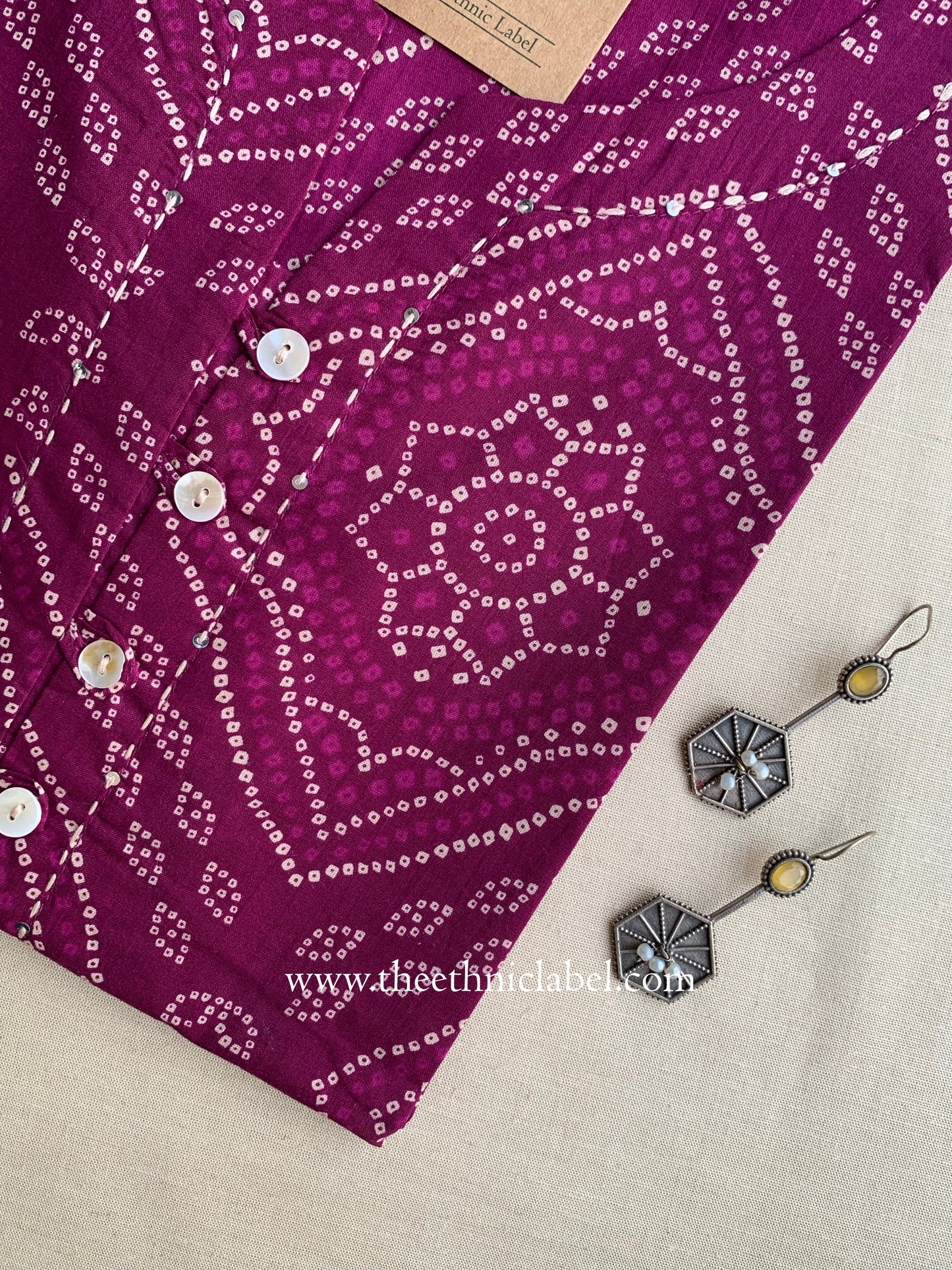 "Pravya" Bandhani Buttoned Cotton Kurta