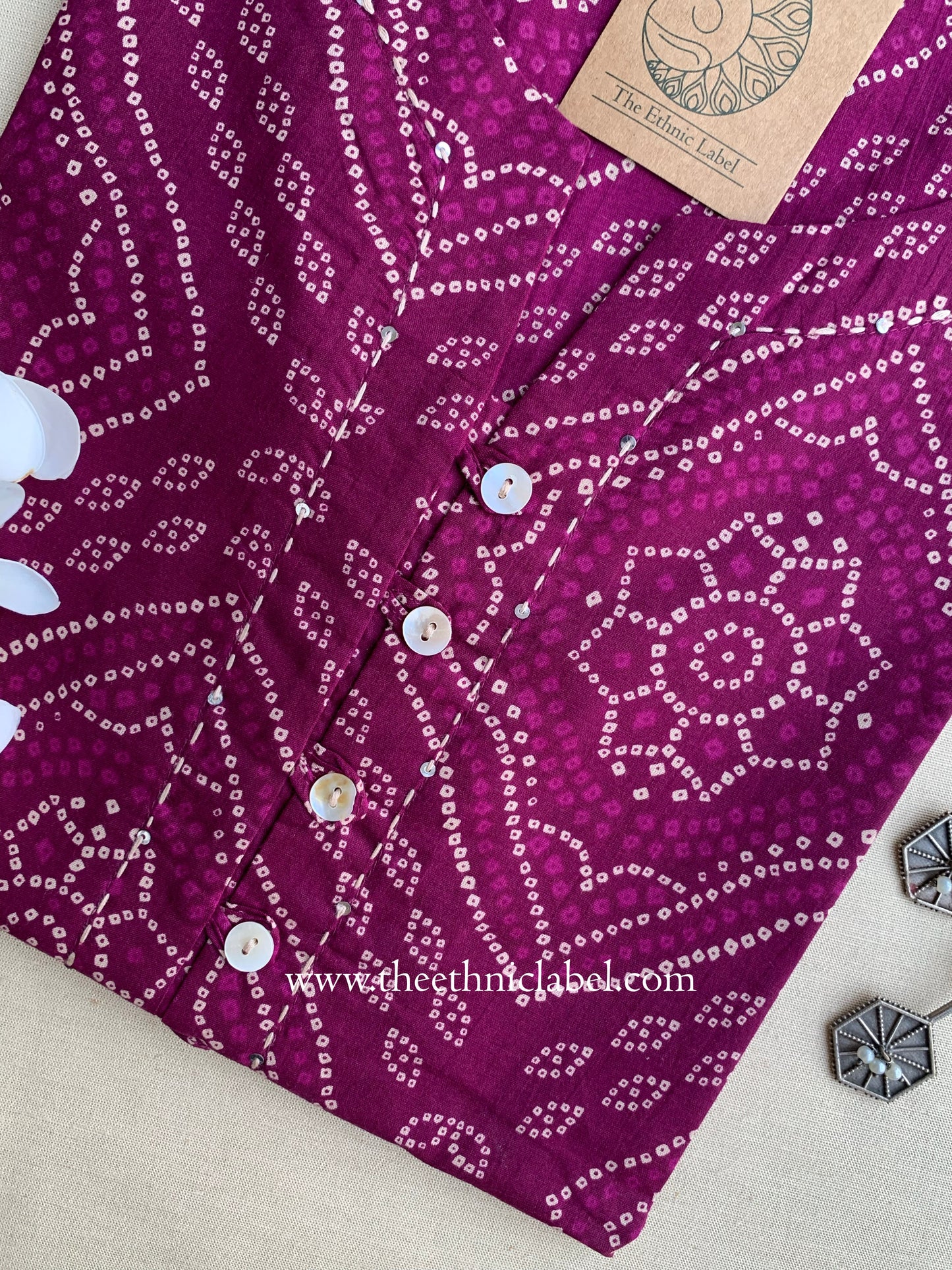 "Pravya" Bandhani Buttoned Cotton Kurta
