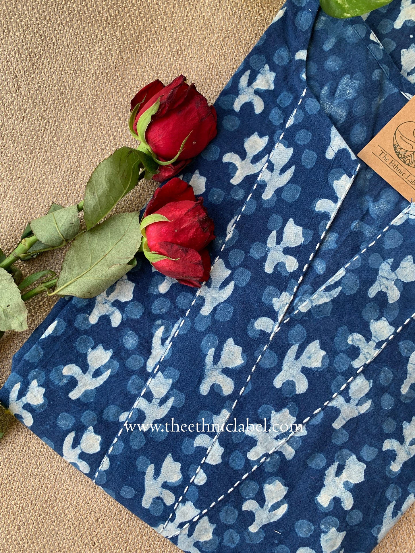 "Noyonika" Indigo Block Printed Cotton kurta