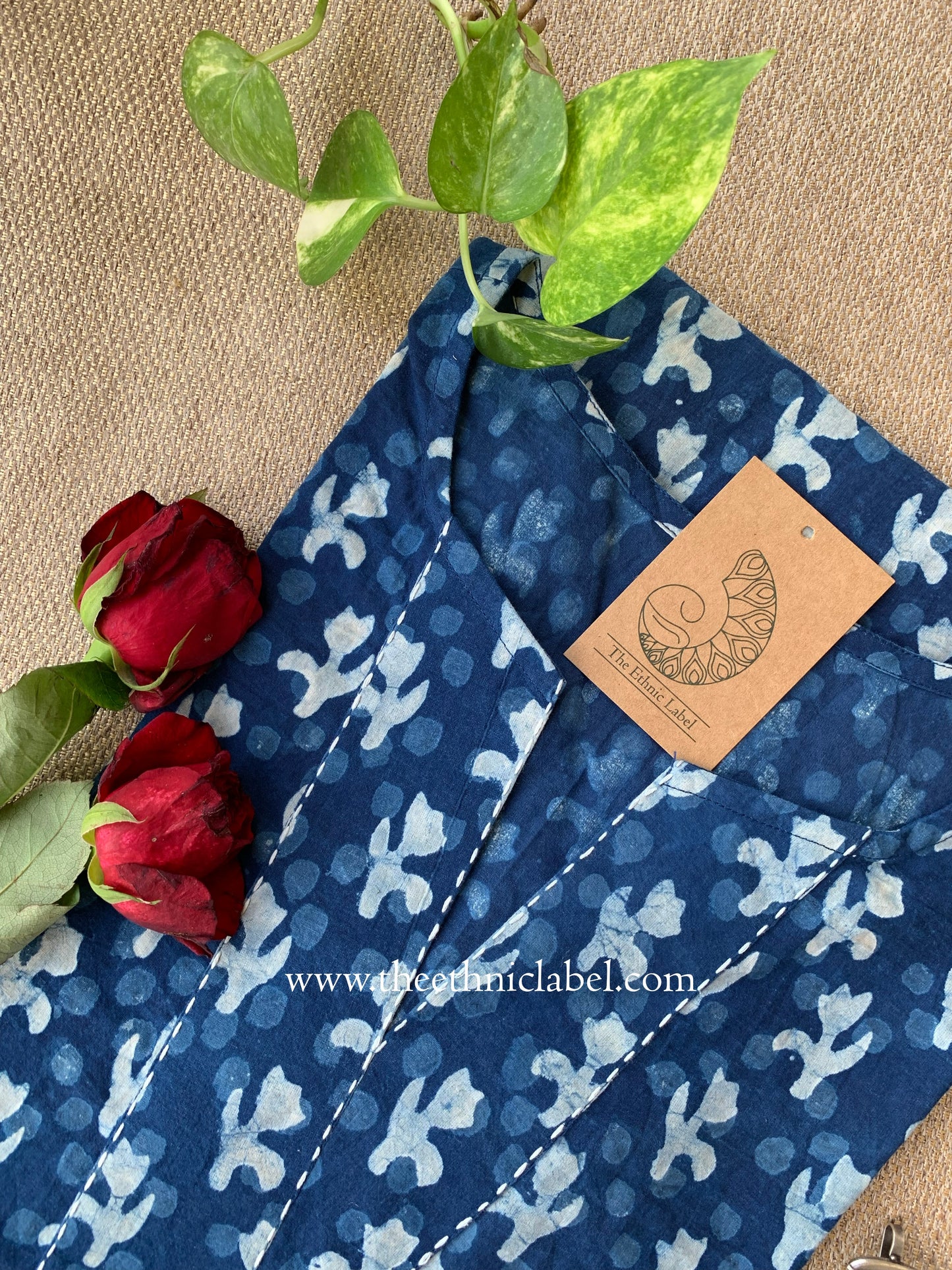 "Noyonika" Indigo Block Printed Cotton kurta