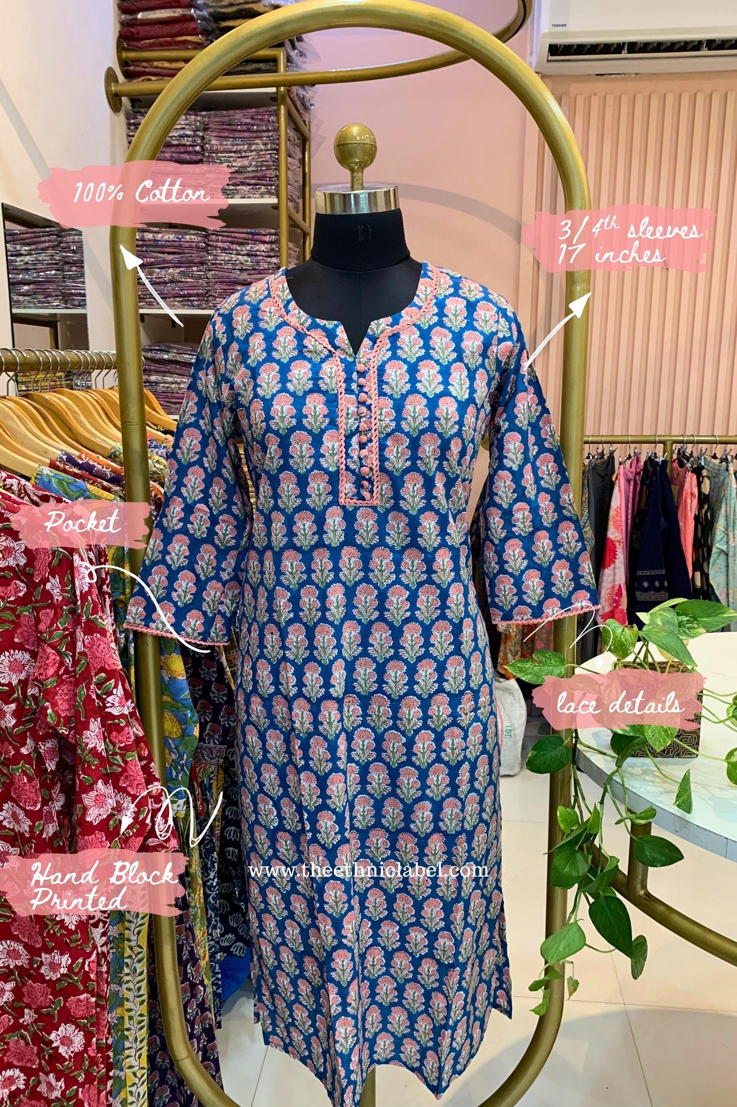"Aarzoo" Hand Block Print Cotton kurta