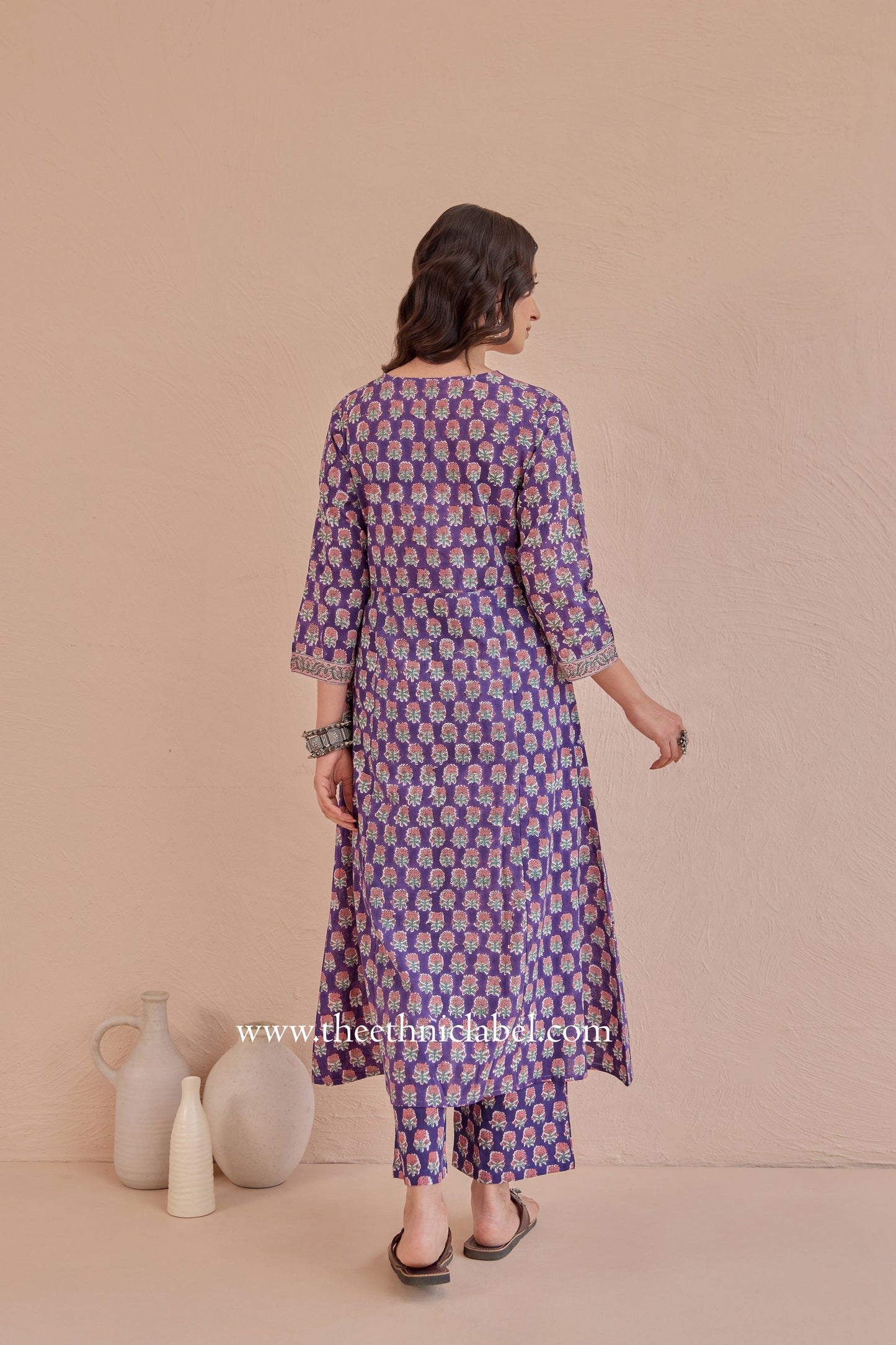 "Moksha" A Line Block printed Kurta with pants-2pc