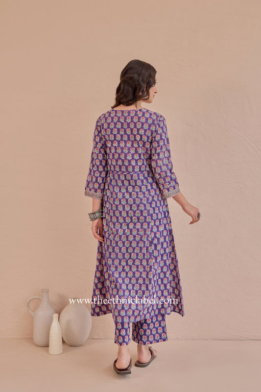 "Moksha" A Line Block printed Kurta with pants-2pc