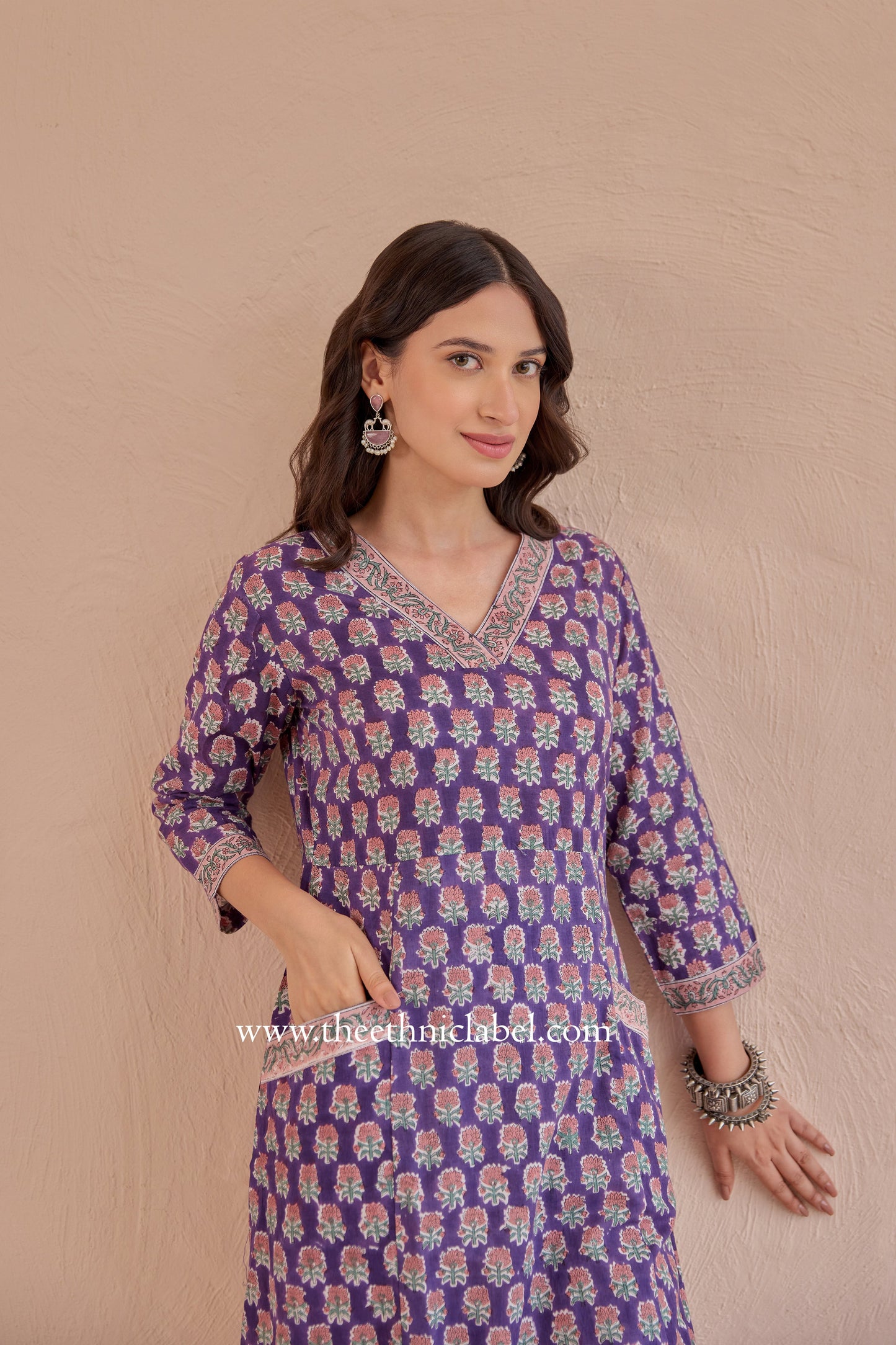 "Moksha" A Line Block printed Kurta with pants-2pc