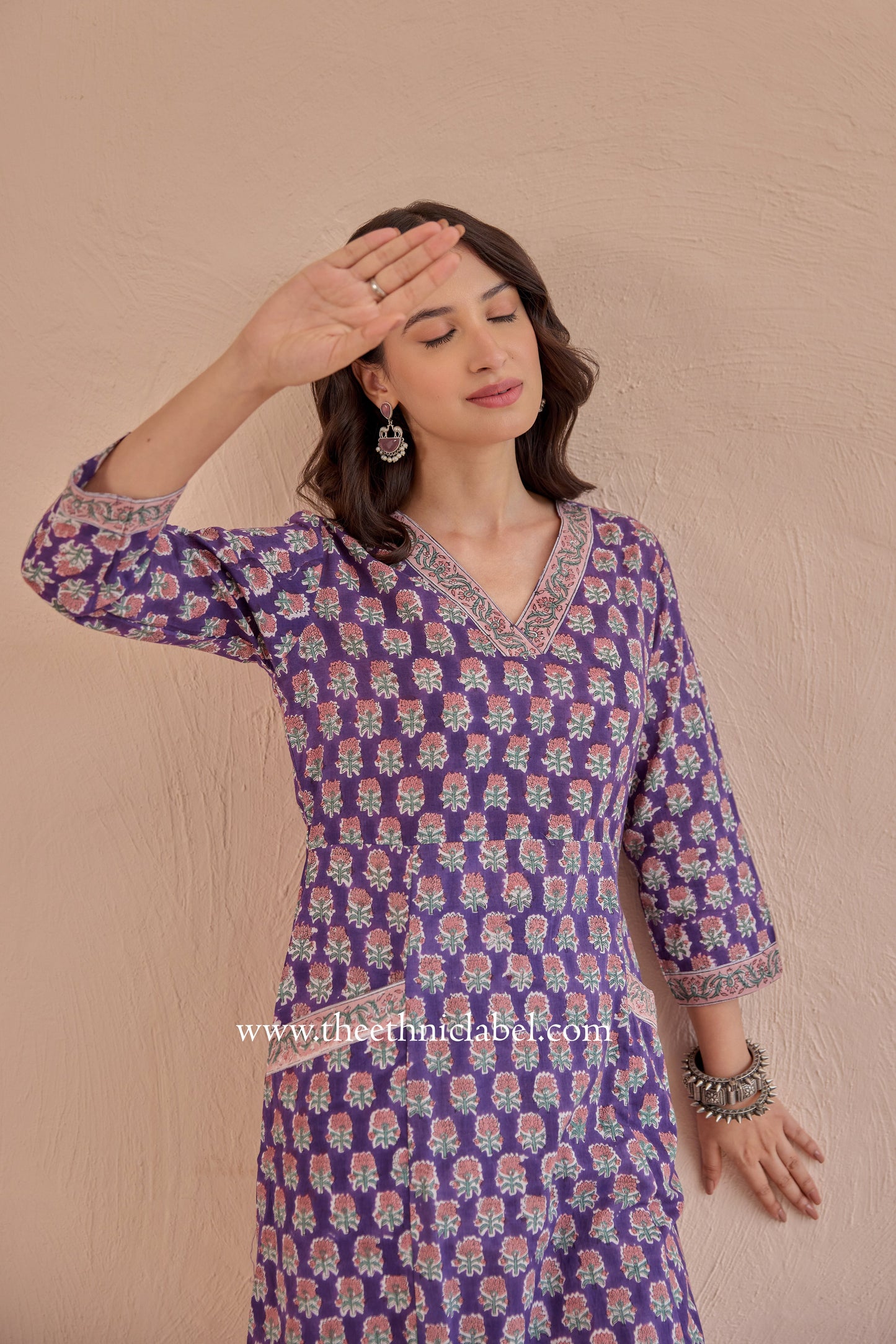 "Moksha" A Line Block printed Kurta with pants-2pc