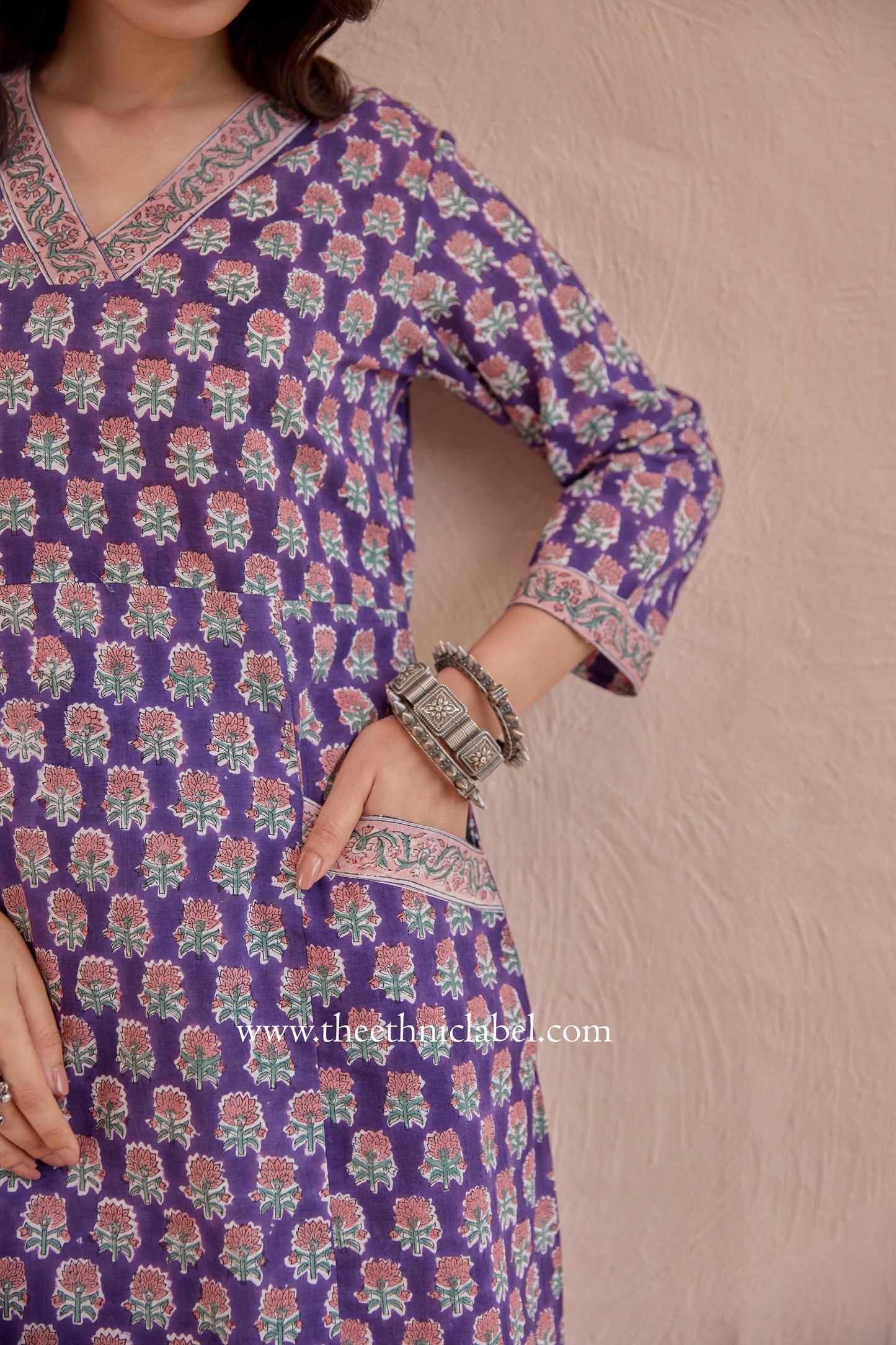 "Moksha" A Line Block printed Kurta with pants-2pc