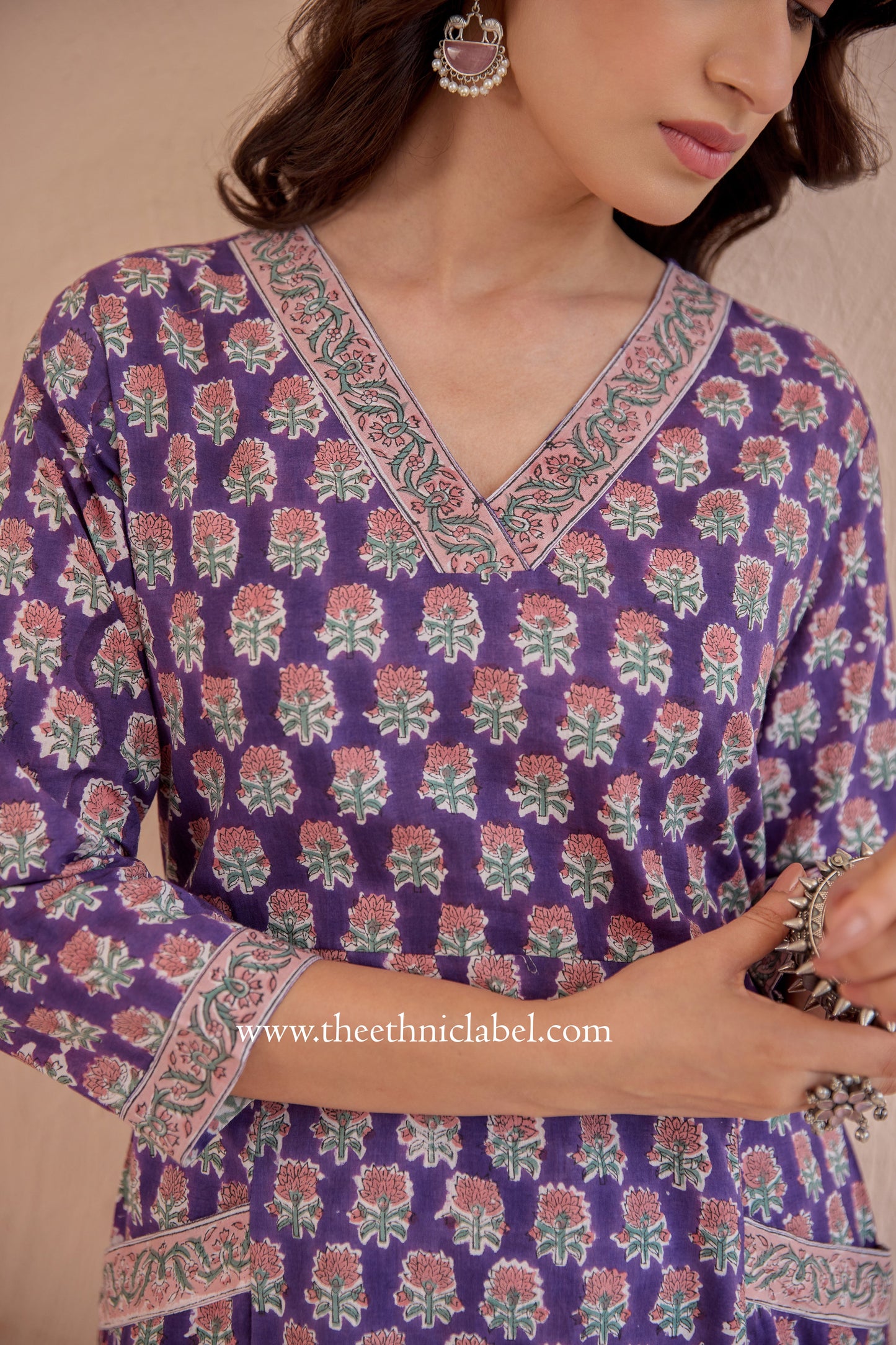 "Moksha" A Line Block printed Kurta with pants-2pc