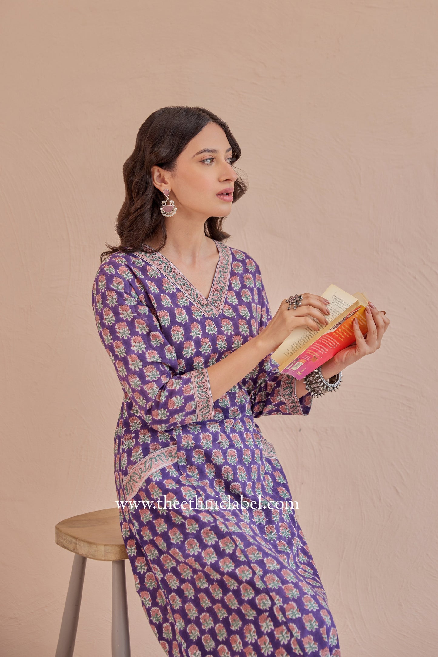 "Moksha" A Line Block printed Kurta with pants-2pc