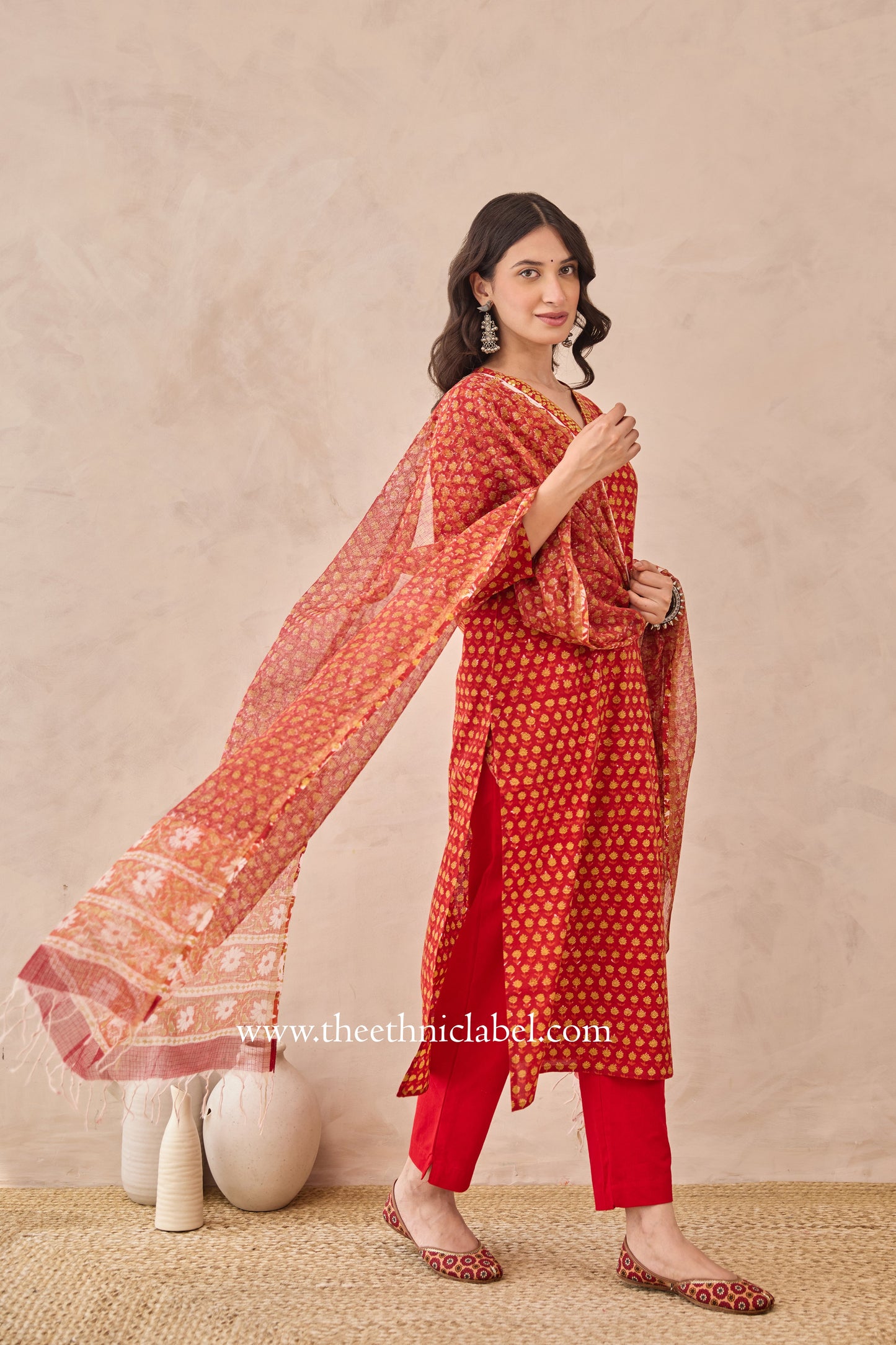 "Kumkum" Hand Embroidered Cotton kurta