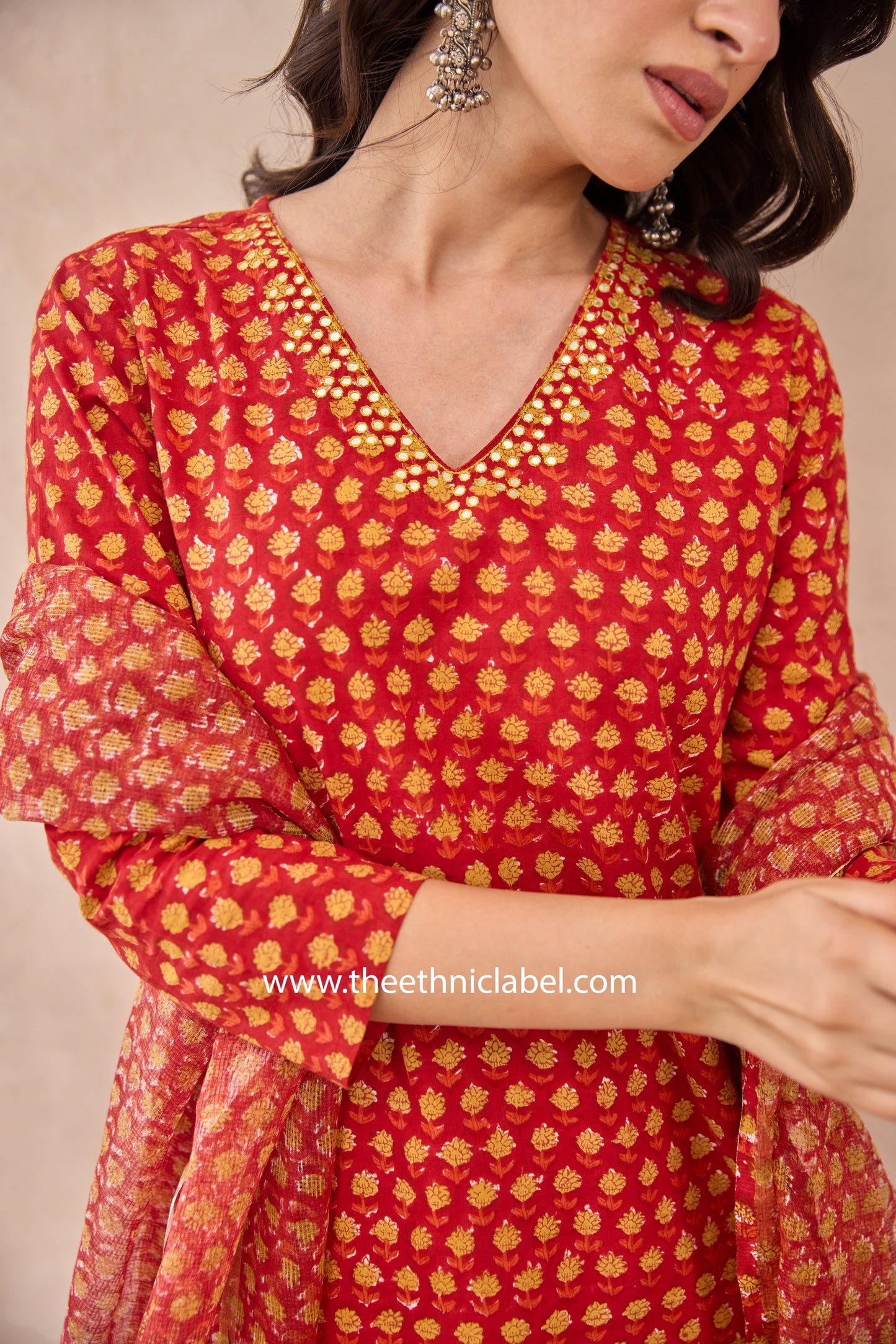 "Kumkum" Hand Embroidered Cotton kurta