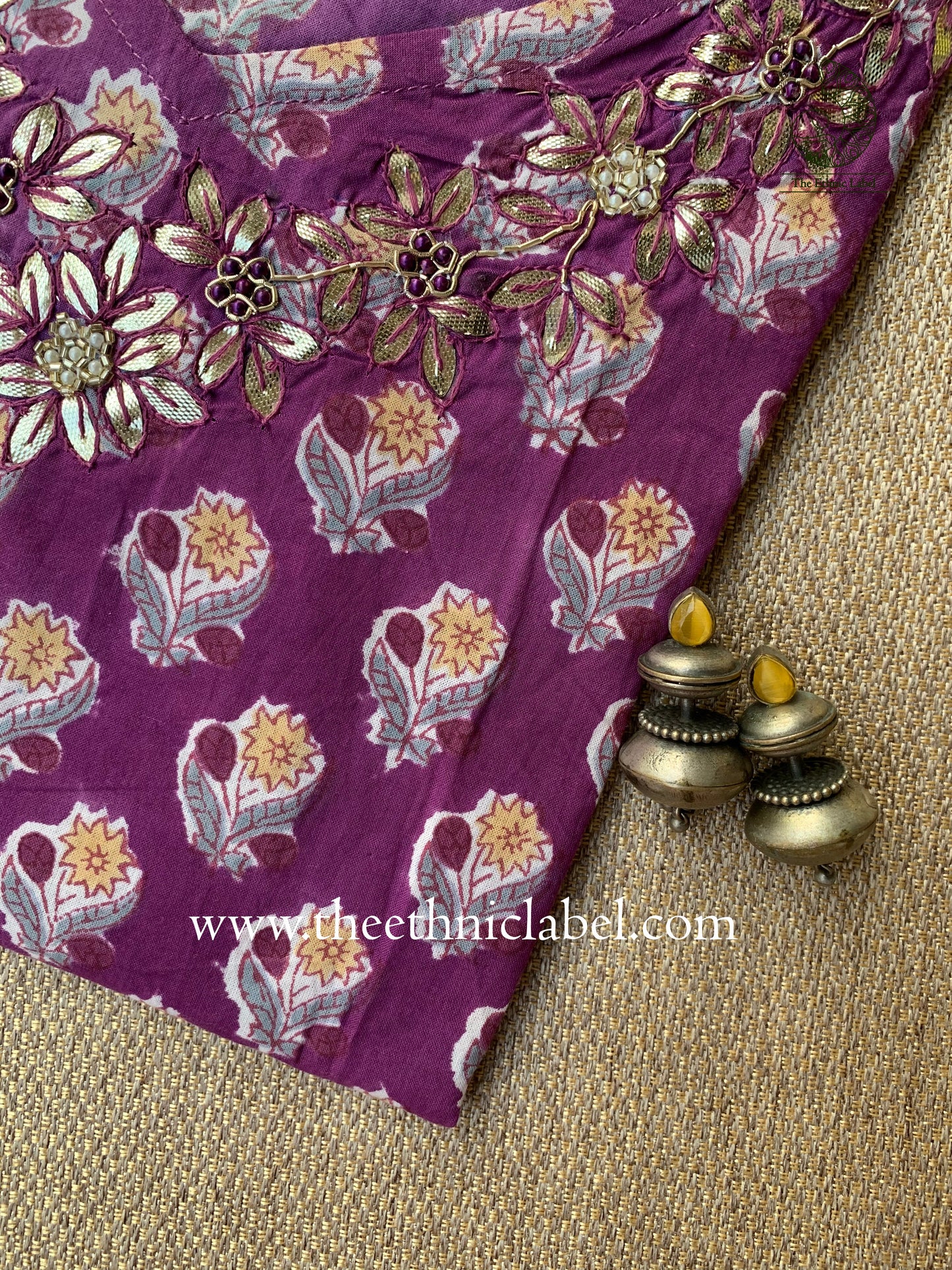 "Shalini" Hand Embroidered Block Printed Cotton kurta