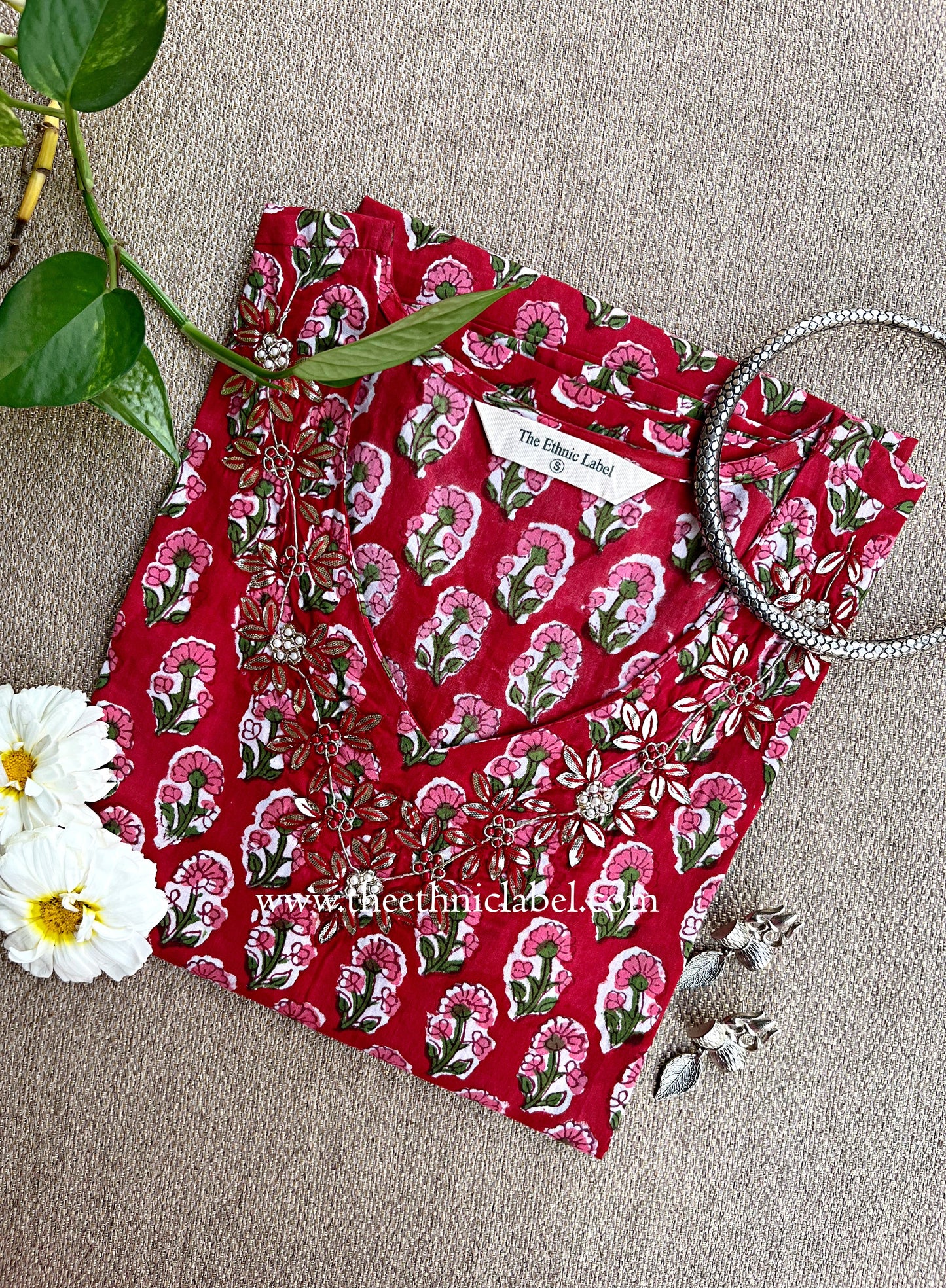 "Suman" Hand Embroidered Block Printed Cotton kurta (S to 5XL)