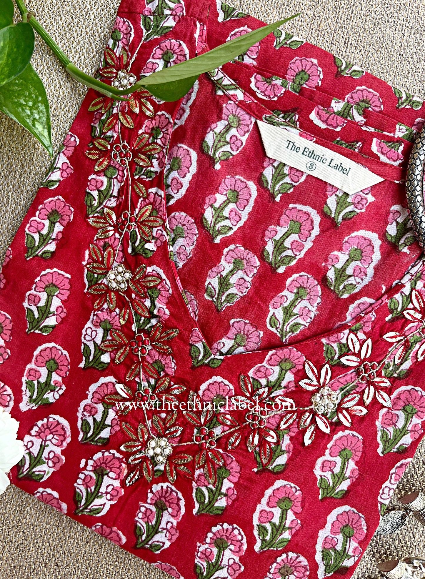 "Suman" Hand Embroidered Block Printed Cotton kurta (S to 5XL)