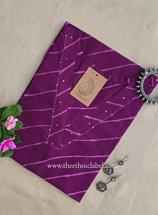 "Vritika" Lehriya Kantha Cotton Kurta- S, XL