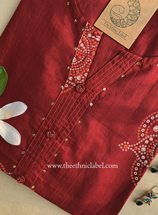"Sutika" Bandhani Buttoned Cotton Kurta- S,M