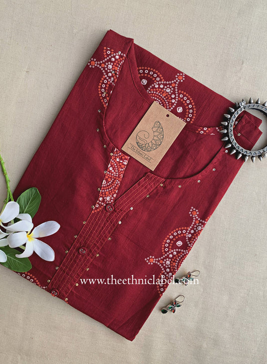 "Sutika" Bandhani Buttoned Cotton Kurta- S,M