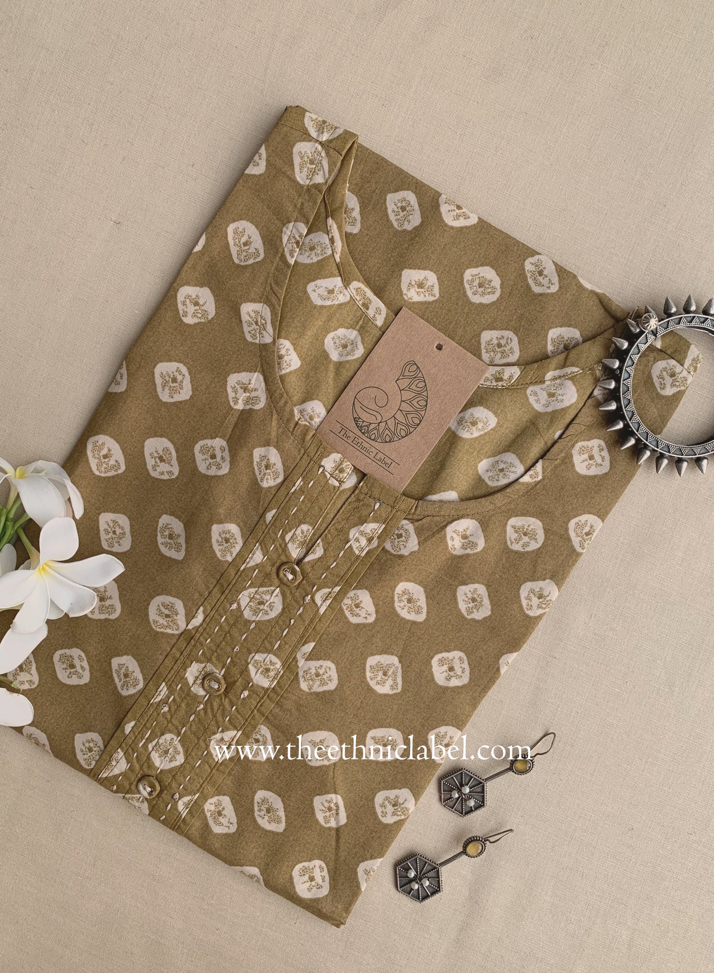 "Naveera" Bandhani Buttoned Cotton Kurta