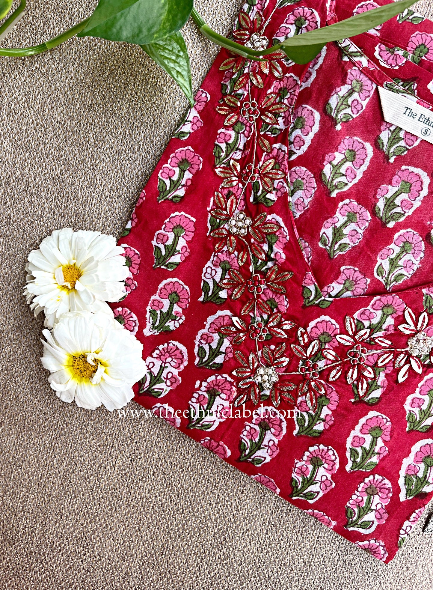 "Suman" Hand Embroidered Block Printed Cotton kurta (S to 5XL)