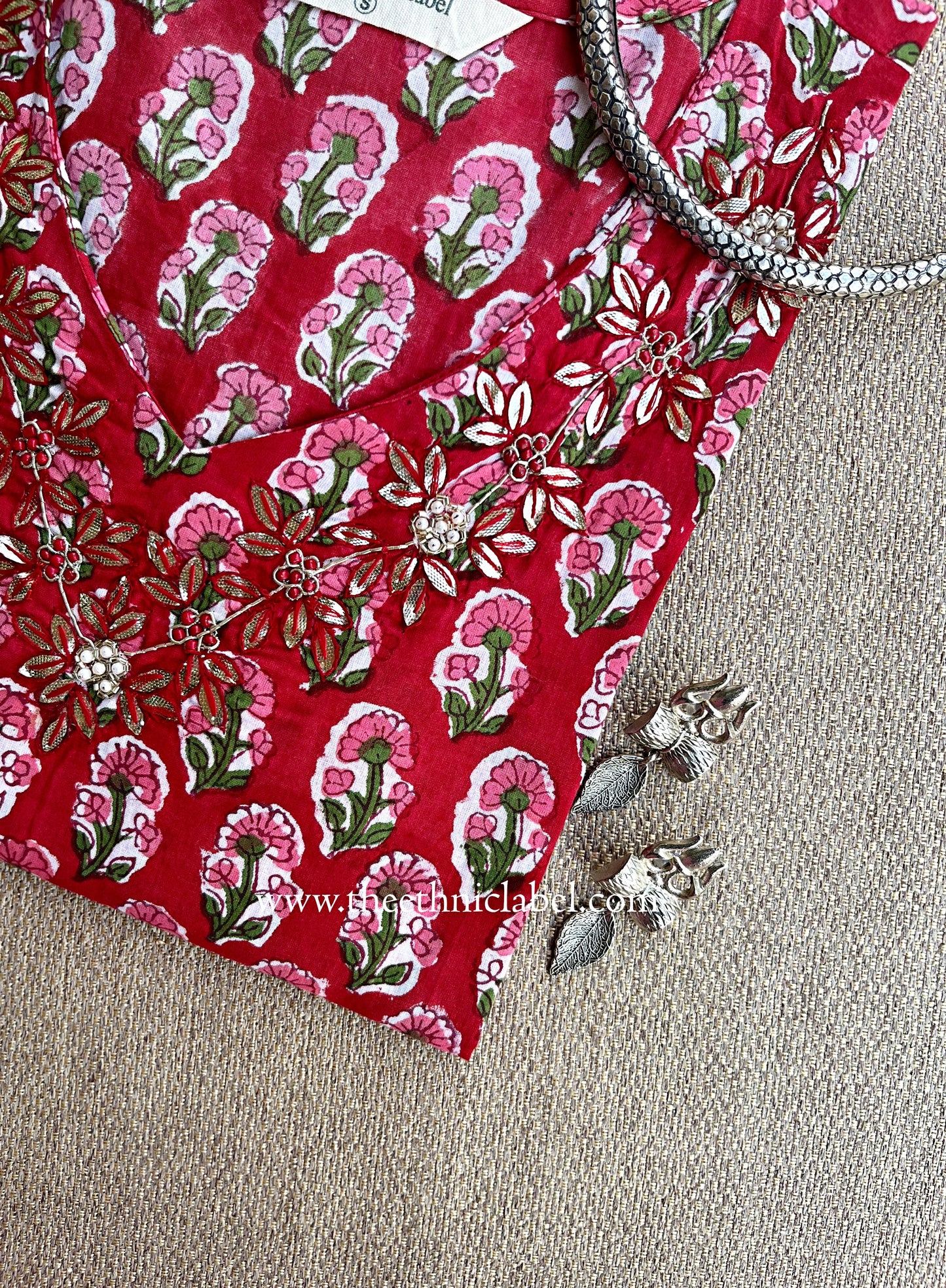 "Suman" Hand Embroidered Block Printed Cotton kurta (S to 5XL)